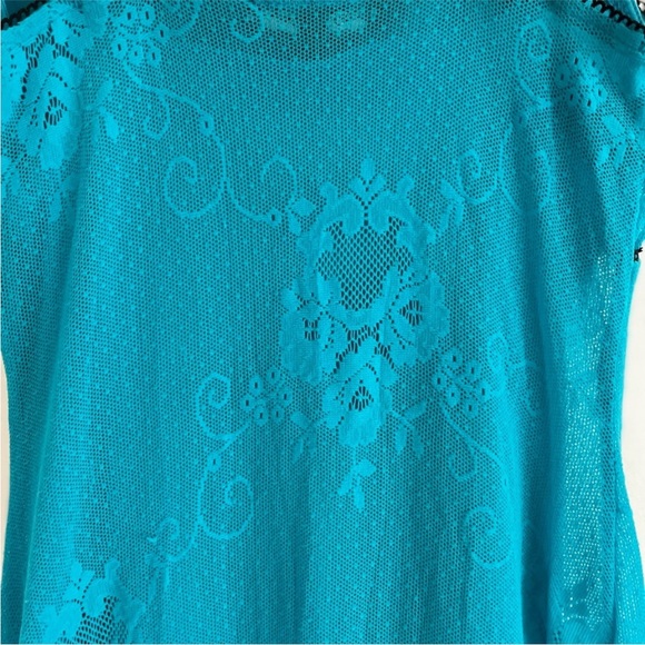Betsey Johnson RARE aqua floral dot net dress w/slip. Black label, size M - Picture 10 of 10